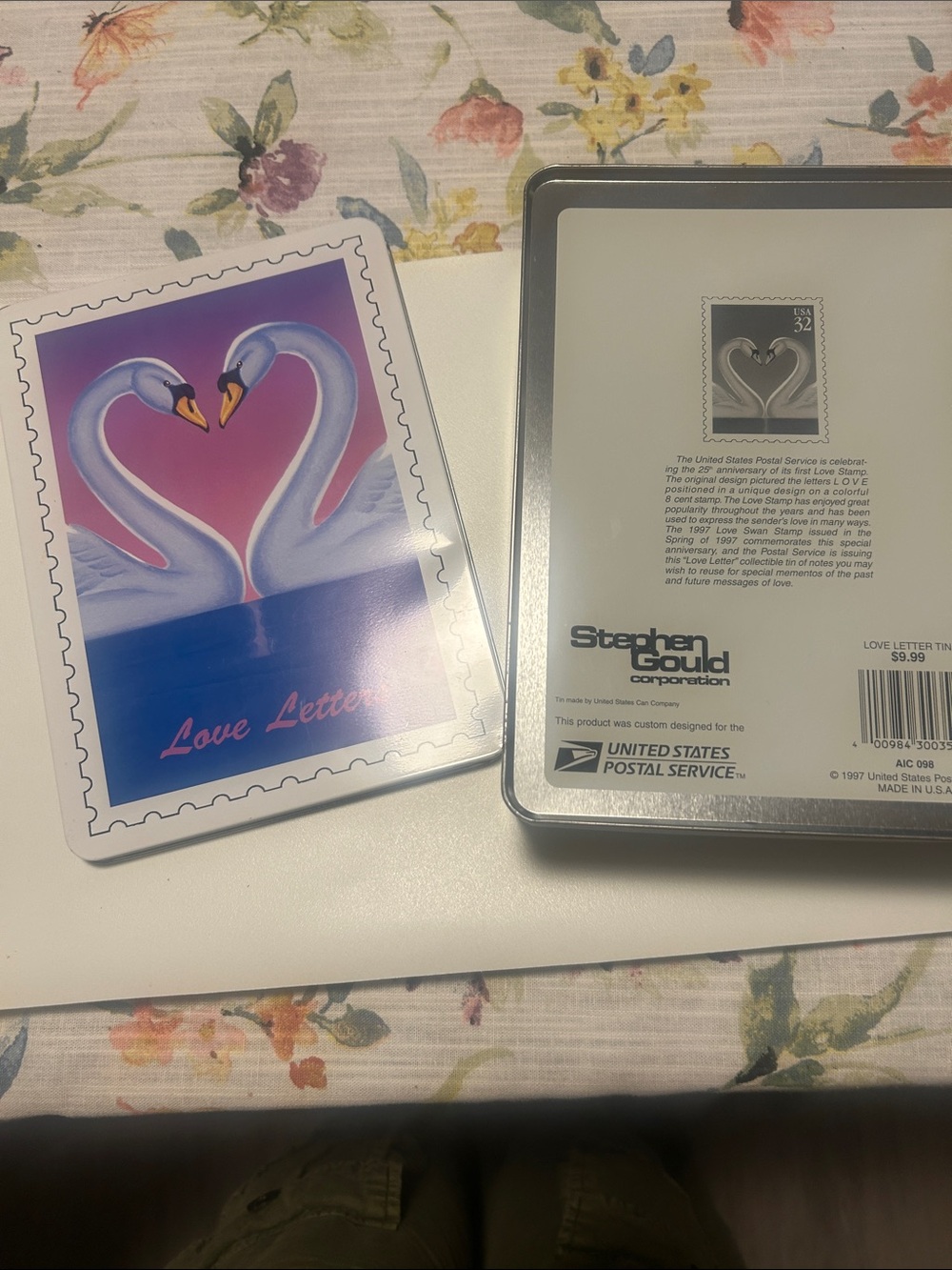 Love Letters Swan 12 Greeting Card Set - Pink, Purple, Blue NWOT Decorative Tin